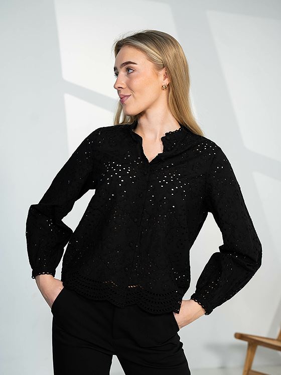 Selected Femme Tatiana Long Sleeve Embr Shirt Black