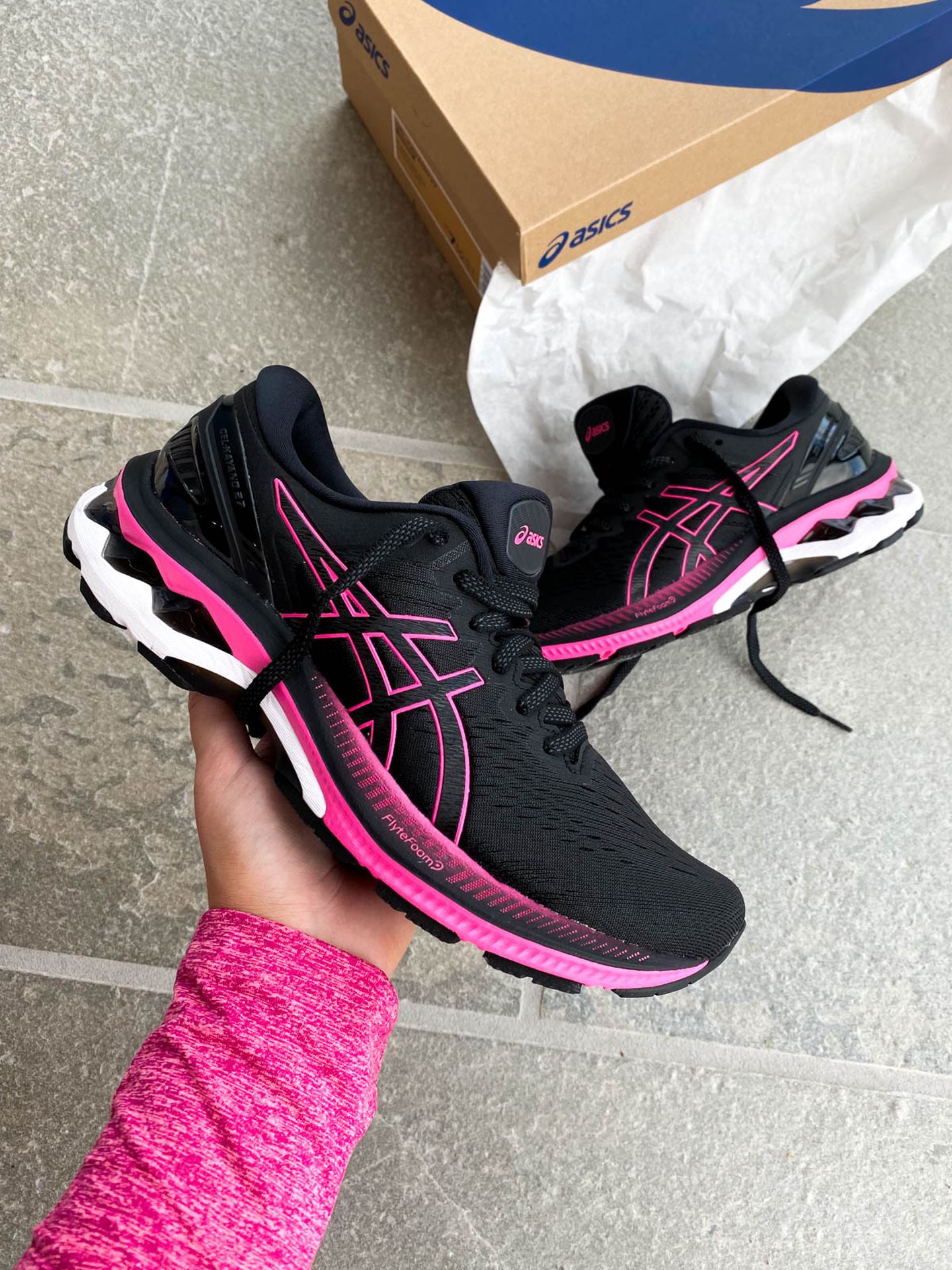 asics gel kayano 27 black pink