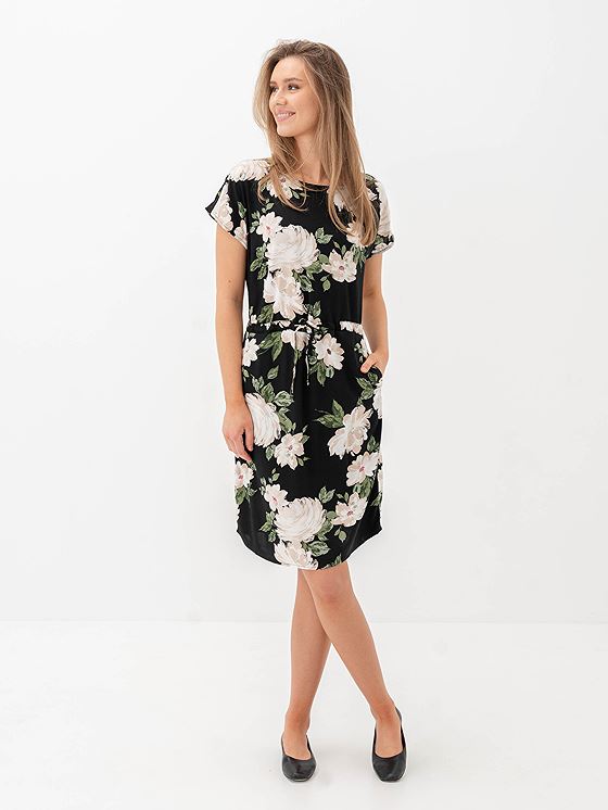 B.YOUNG Mjoella Oneck Dress Black Roses