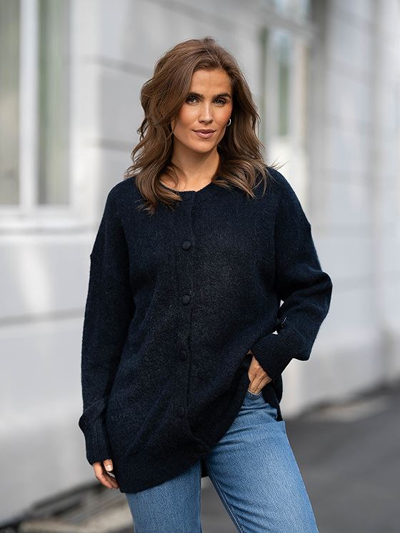 Selected Femme Sia Ras Long Sleeve Knit Long Cardigan Dark Sapphire Melange