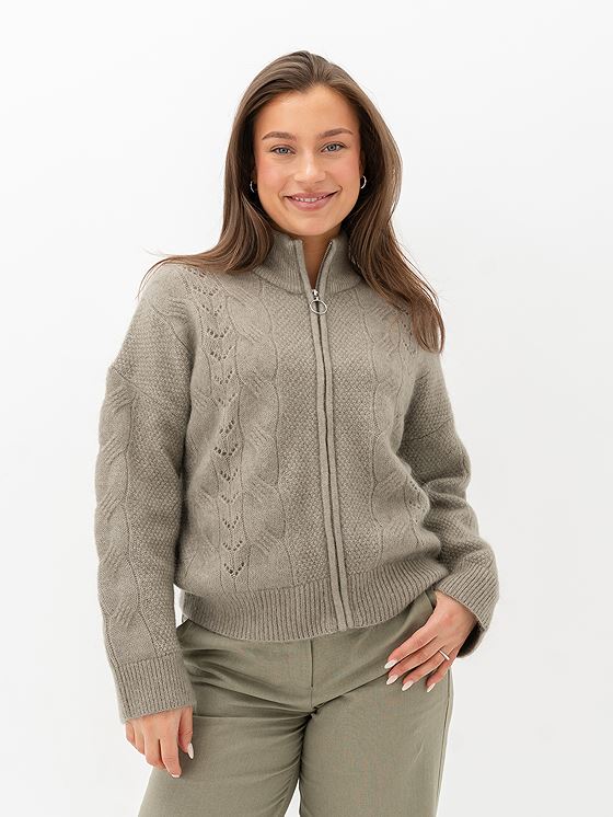 Selected Femme Vera Long Sleeve Knit Zip Cardigan Vetiver