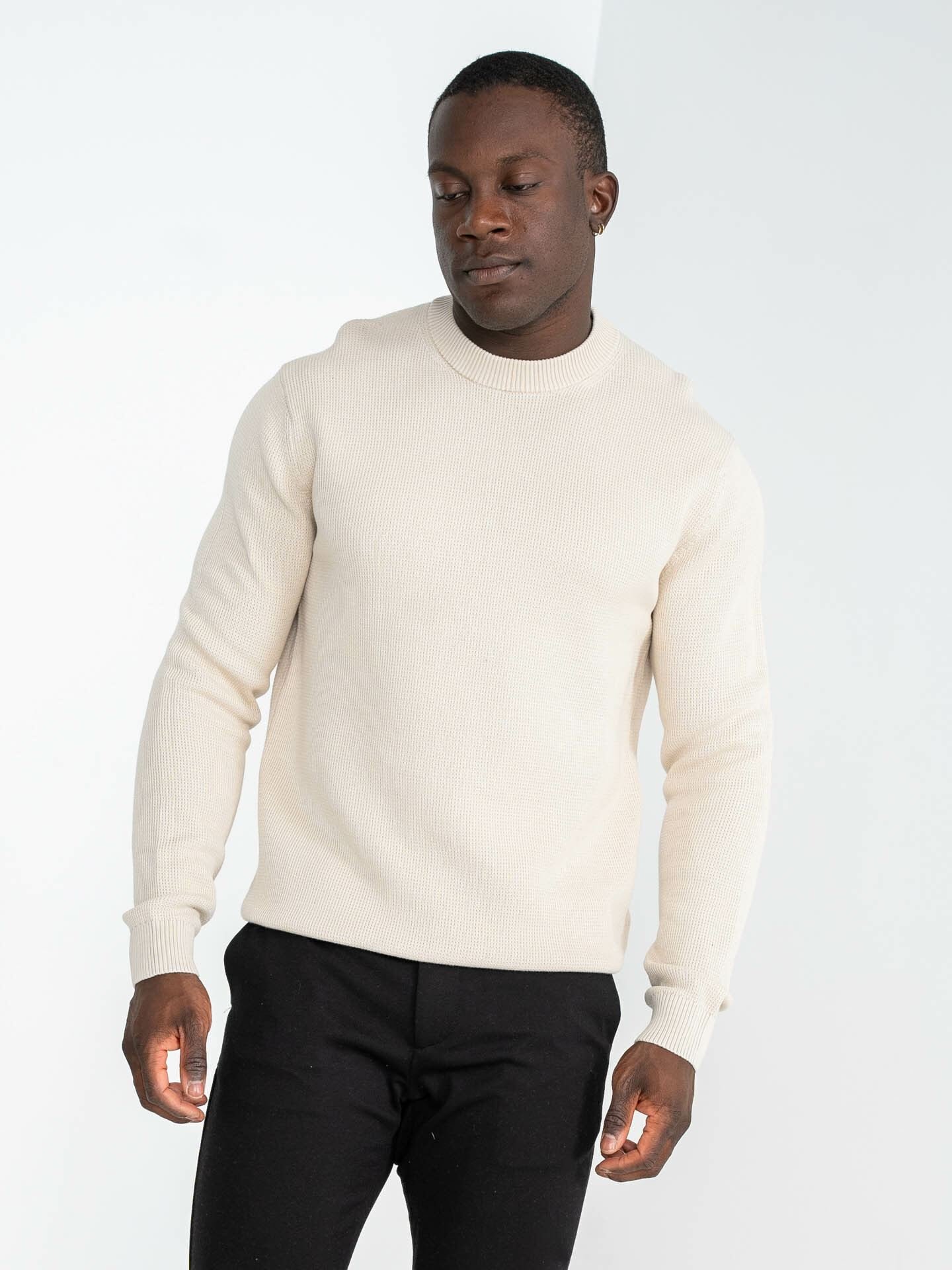 Selected Homme Dane Long Sleeve Knit Structure Crew Neck - Beige ...