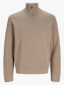 Jack and Jones Milano Stitch Knit Half Zip Greige Melange