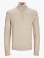 Jack and Jones Lambswool Knit Half Zip Oatmeal Melange