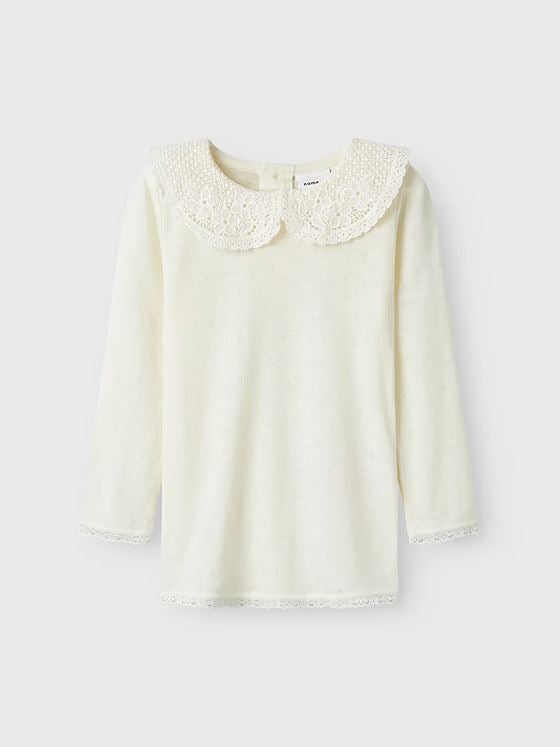 Name It Wang Wool Needle Long Sleeve Top With Collar Snow White