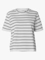 Selected Femme Essential Short Sleeve Striped Boxy Tee Bright White BLACK - WIDE/THIN STRIPES