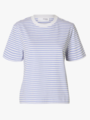 Selected Femme Essential Short Sleeve Striped Boxy Tee Cashmere Blue