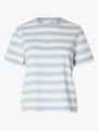 Selected Femme Essential Short Sleeve Striped Boxy Tee Cashmere Blue BRIGHT WHITE - WIDE