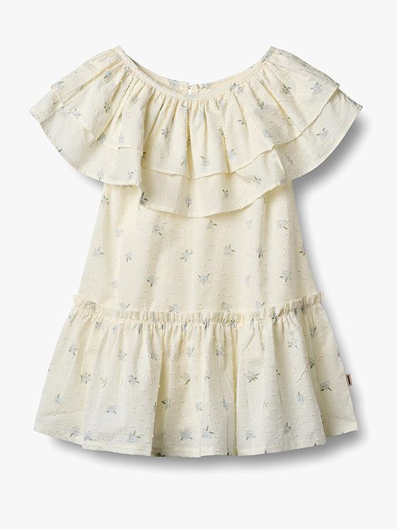 Wheat Dress Bitten Blue Flowers